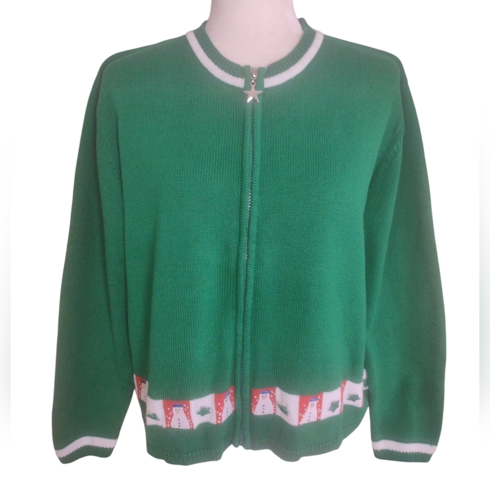 American Vintage sweater women's green Christmas full Zip M‎ Made in Hong…